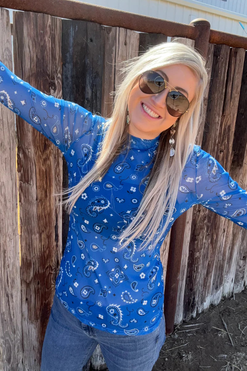 Sterling Kreek Bandana Babe Blue Mesh Top