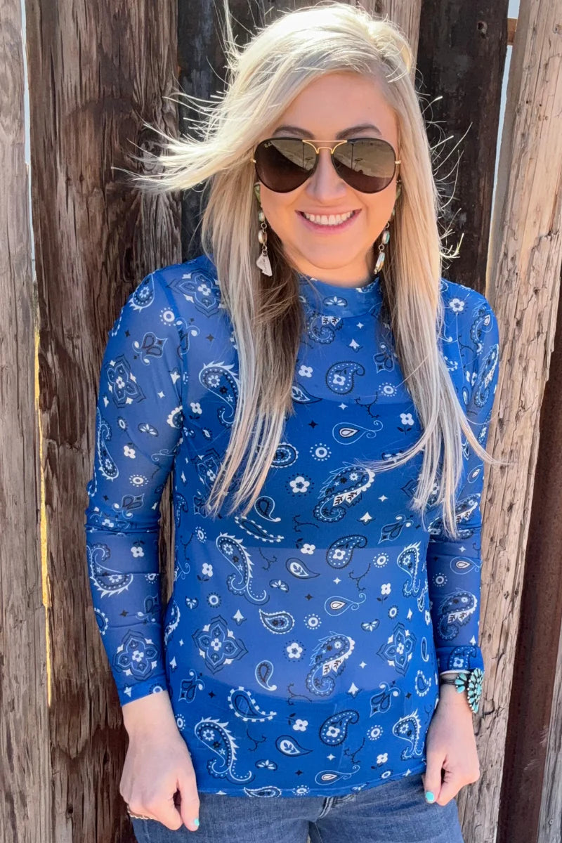 Sterling Kreek Bandana Babe Blue Mesh Top