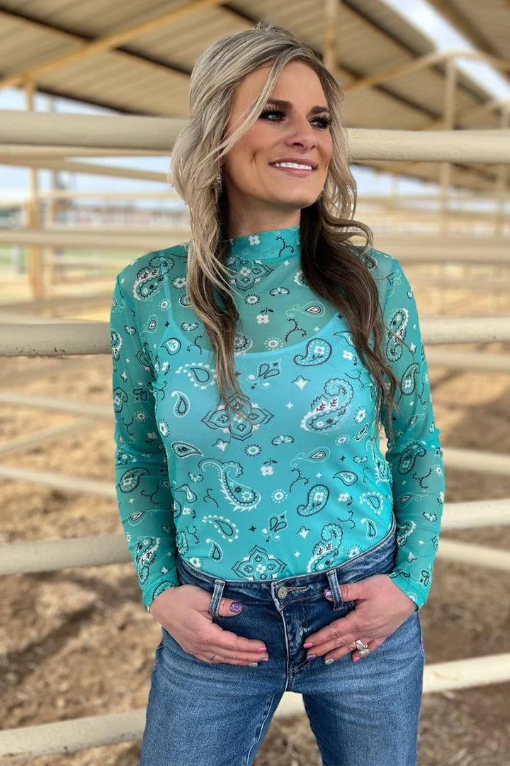 Sterling Kreek Bandana Babe Turquoise Mesh Top