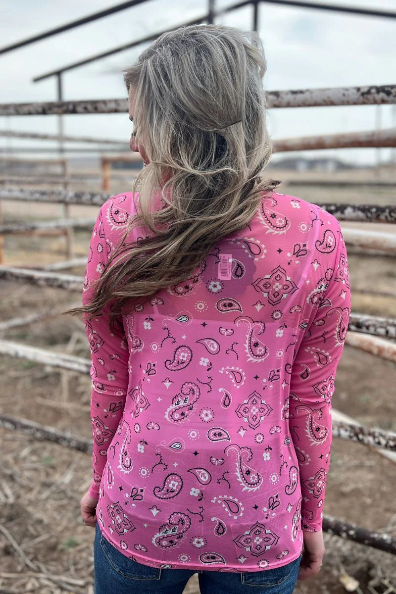 Sterling Kreek Bandana Babe Pink Mesh Top