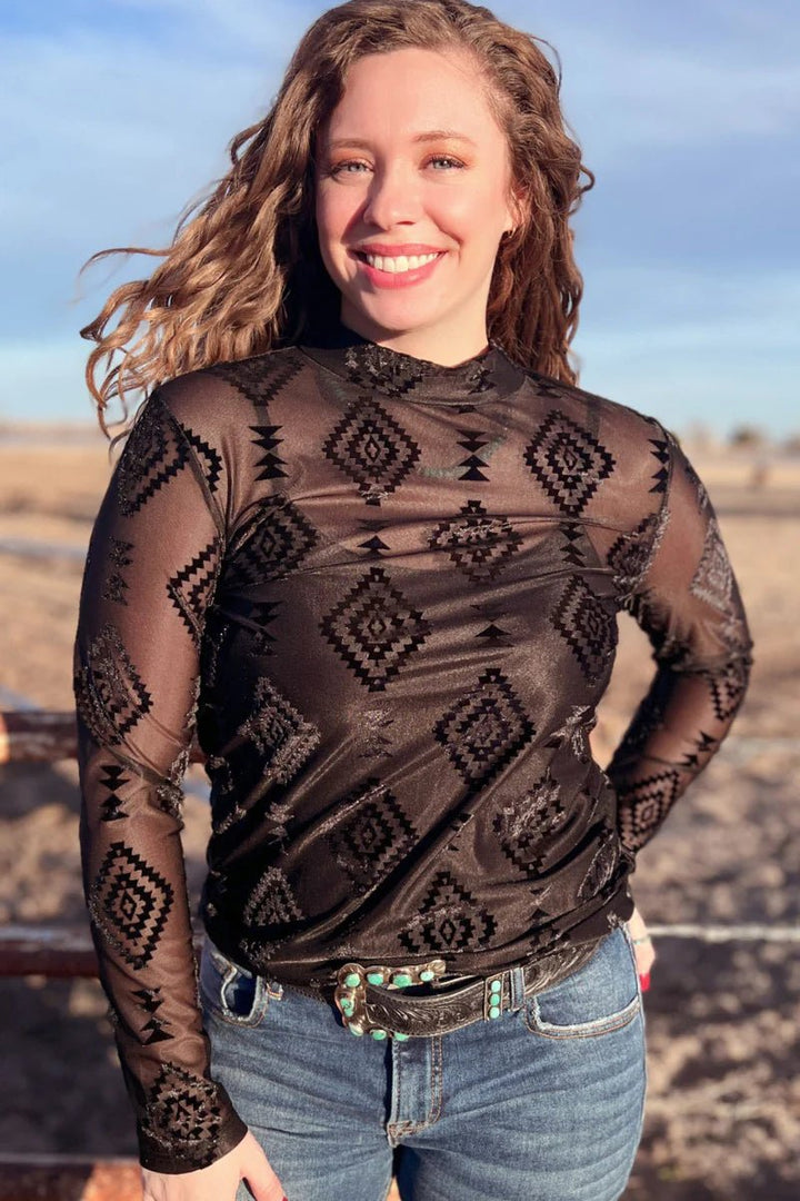 Sterling Kreek Berlin Long Sleeve Mesh Top | gussieduponline