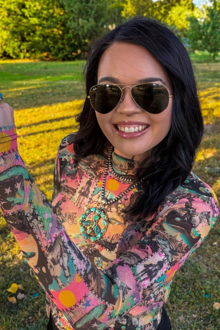 Cosmic Cowgirl Long Sleeve Mesh Top