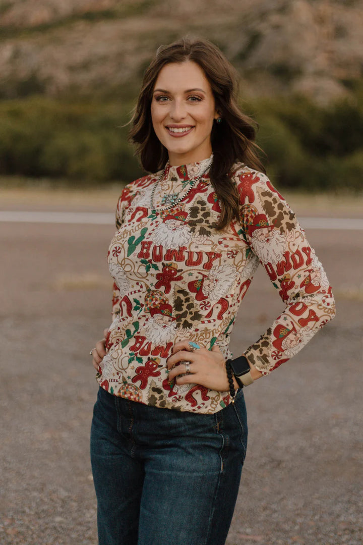 Sterling Kreek Howdy Santa Mesh Top*