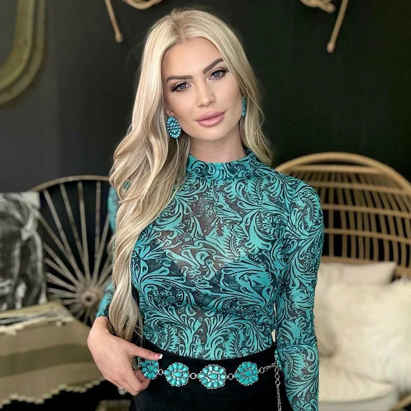 Tooled In Turquoise Top | gussieduponline