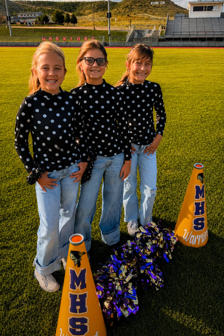KIDS Kick Off Season Black & White Polka Dot Mesh Top