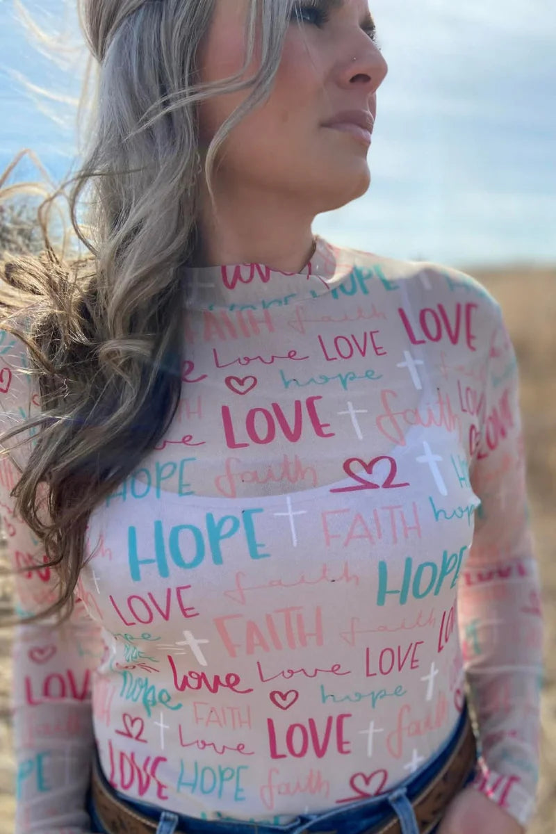 Sterling Kreek Faith, Hope, & Love Mesh Top