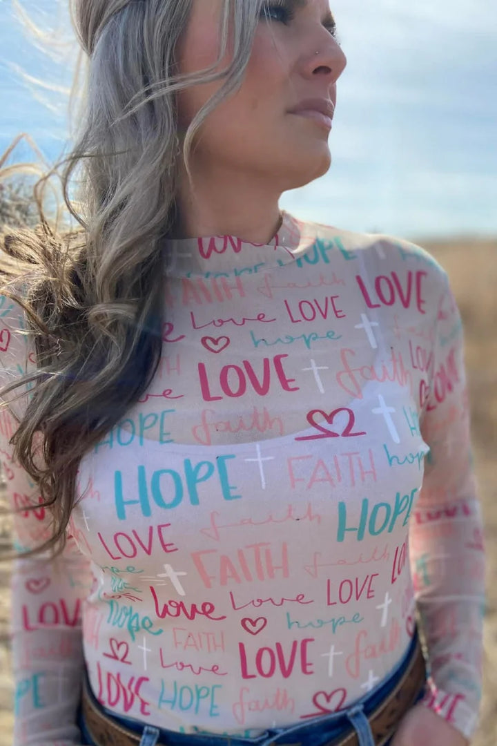Sterling Kreek Faith, Hope, & Love Mesh Top