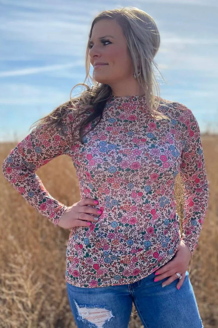 Sterling Kreek Sunday Morning Bloom Mesh Top