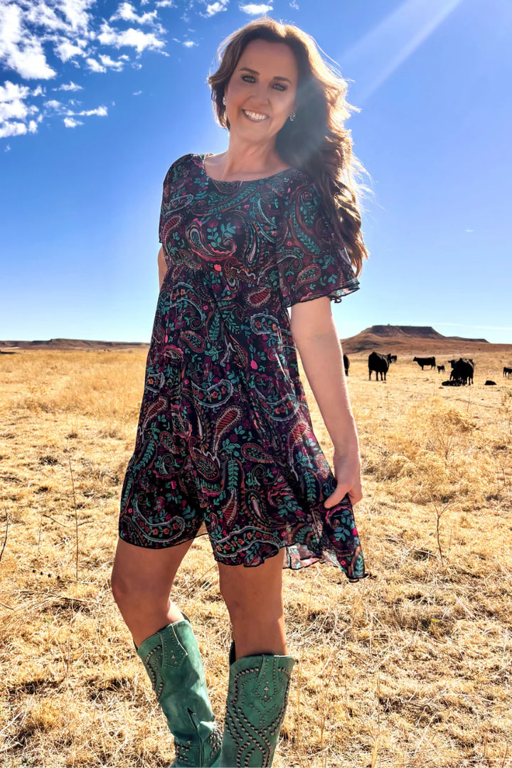 Sterling Kreek Painted Night Paisley Dress