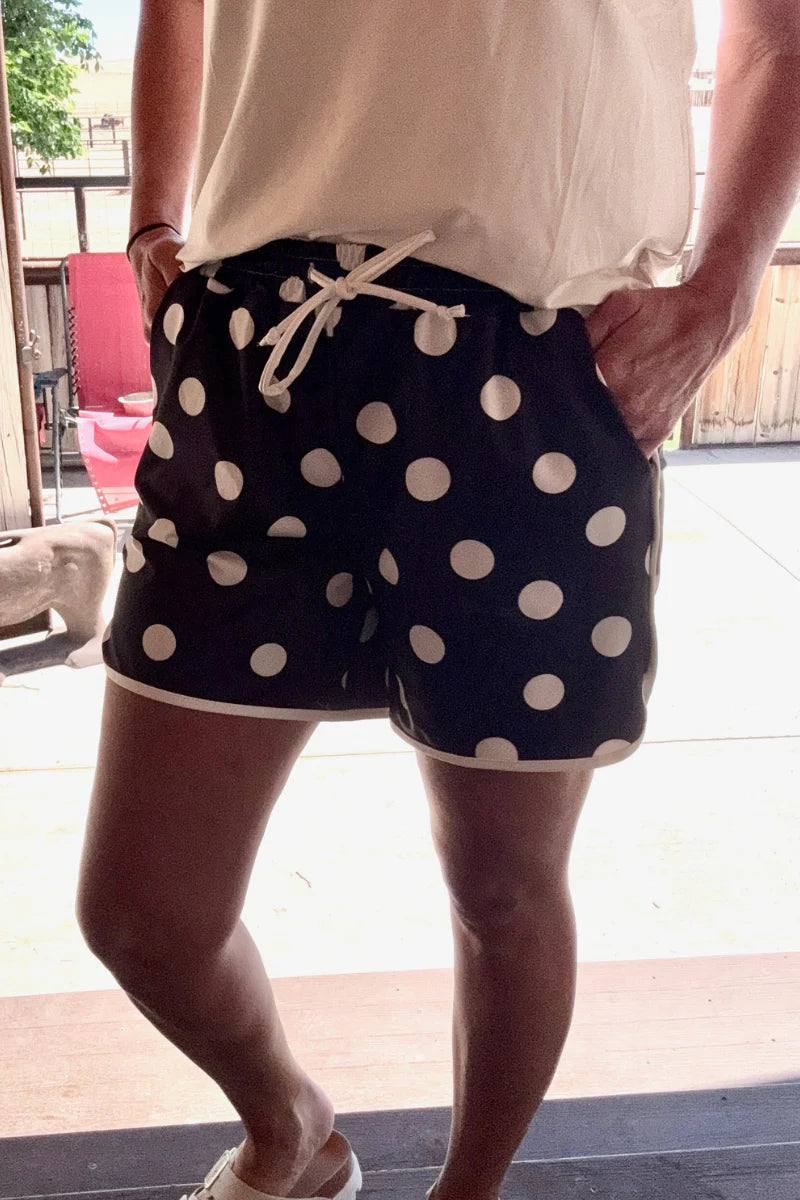 Sterling Kreek Black Polka Dot Posie Long Shorts