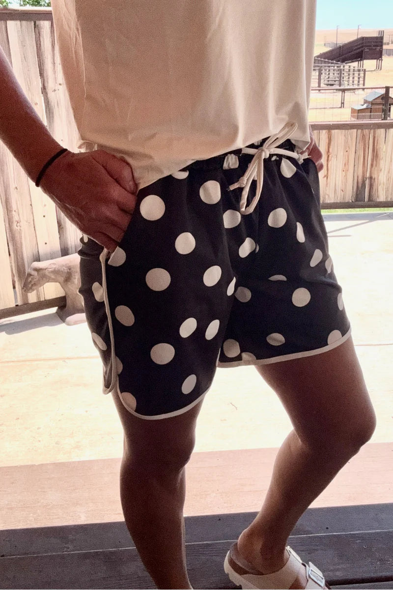 Sterling Kreek Black Polka Dot Posie Long Shorts