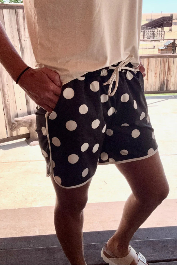 Sterling Kreek Black Polka Dot Posie Long Shorts