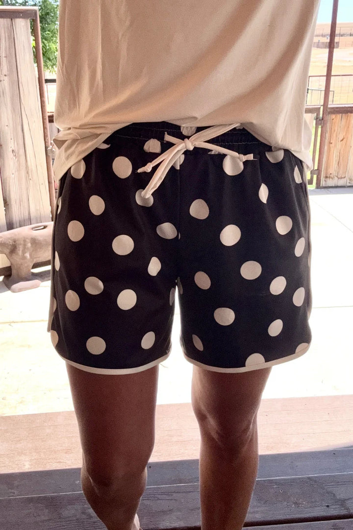 Sterling Kreek Black Polka Dot Posie Long Shorts