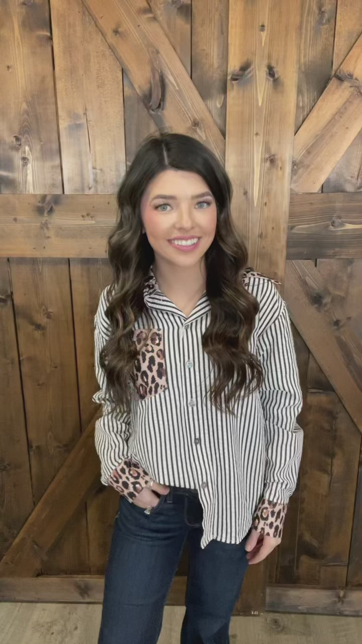 Western Contrast Leopard Stripes Blouse- 2 Colors