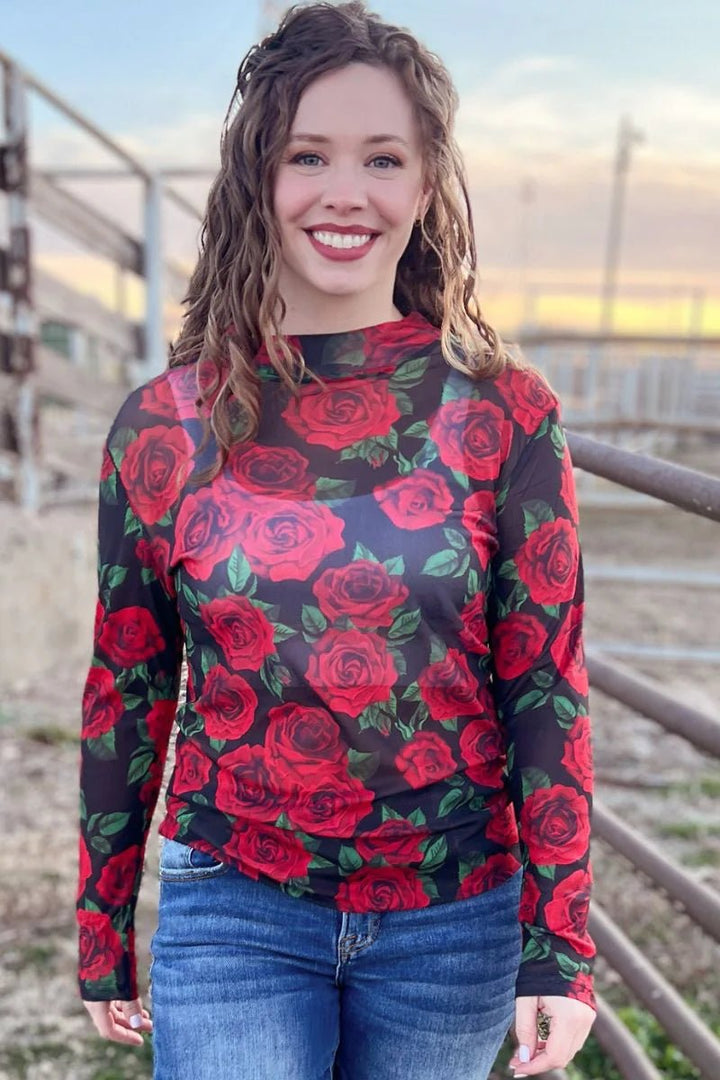 Sterling Kreek Rose of My Heart Mesh Top | gussieduponline