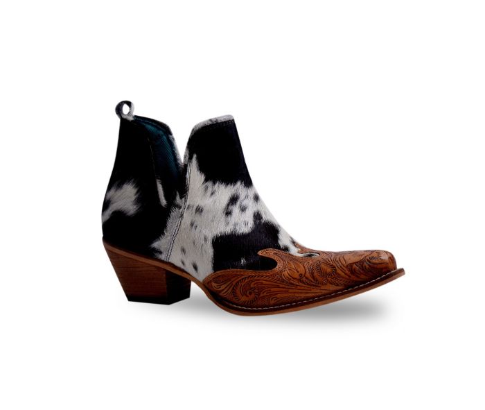 Frisco Blossom Hair On Hide Tooled Booties | gussieduponline