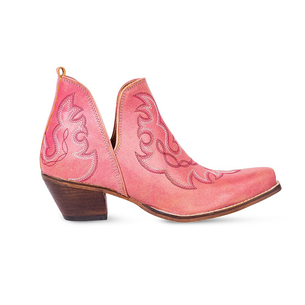 Myra Pink Maisie Leather Stitched Booties | gussieduponline
