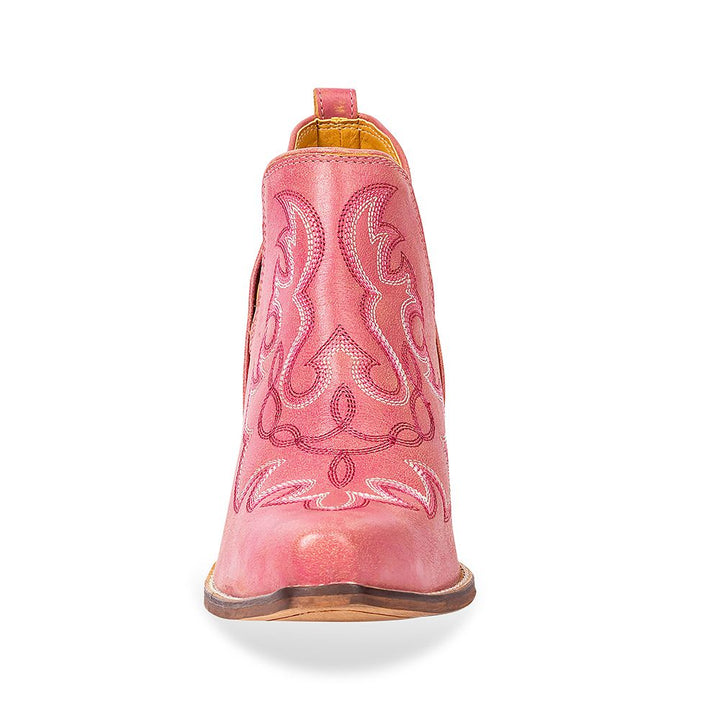 Myra Pink Maisie Leather Stitched Booties | gussieduponline