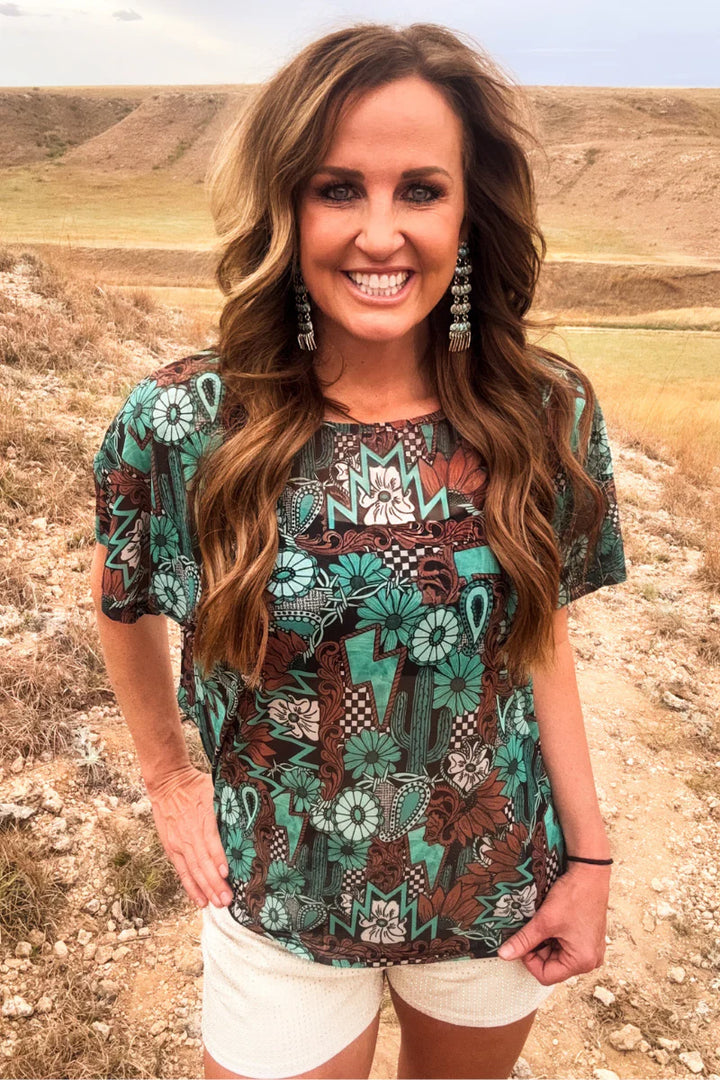 Sterling Kreek Tattoos In Turquoise Mesh Top