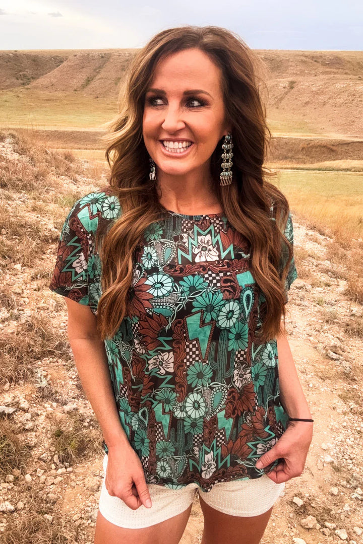 Sterling Kreek Tattoos In Turquoise Mesh Top