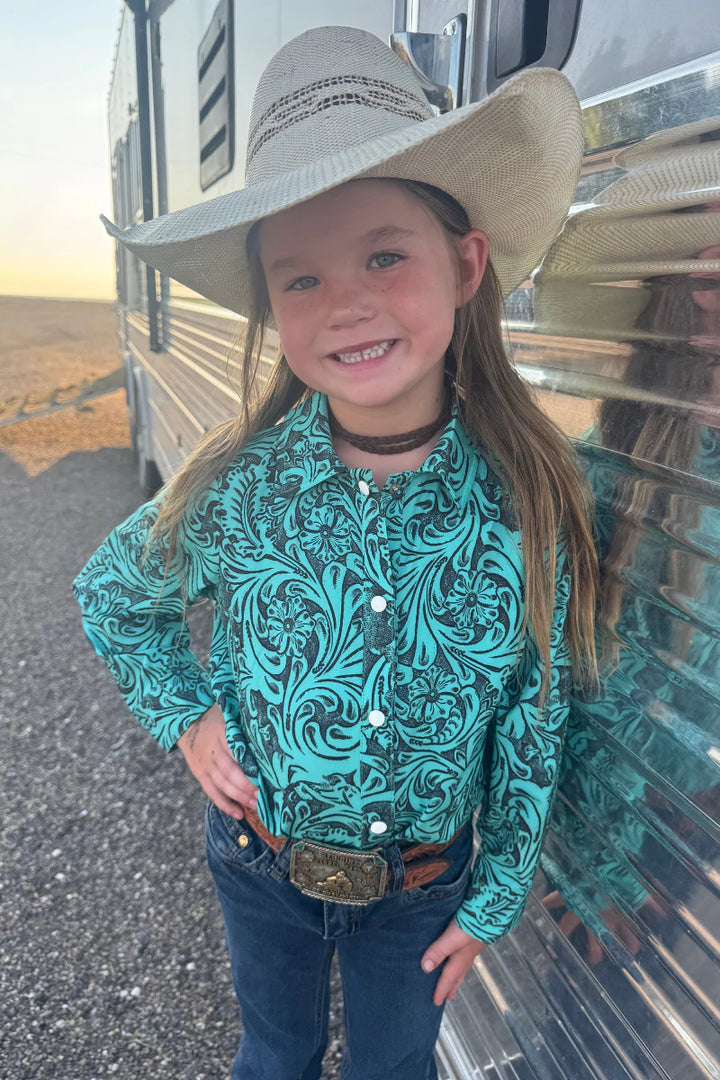 KIDS Sterling Kreek Tooled In Turquoise Button Up