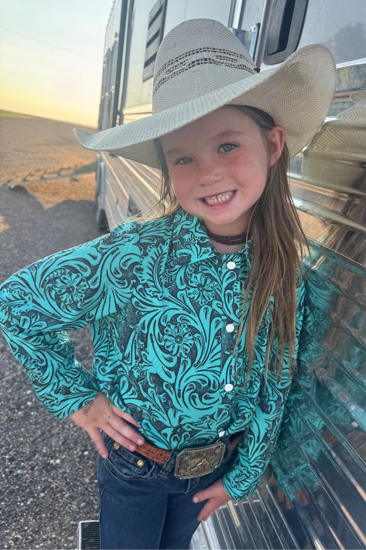KIDS Sterling Kreek Tooled In Turquoise Button Up