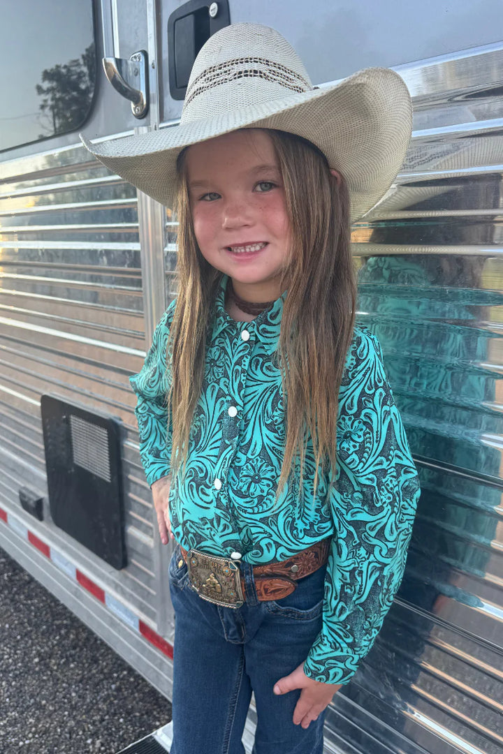 KIDS Sterling Kreek Tooled In Turquoise Button Up