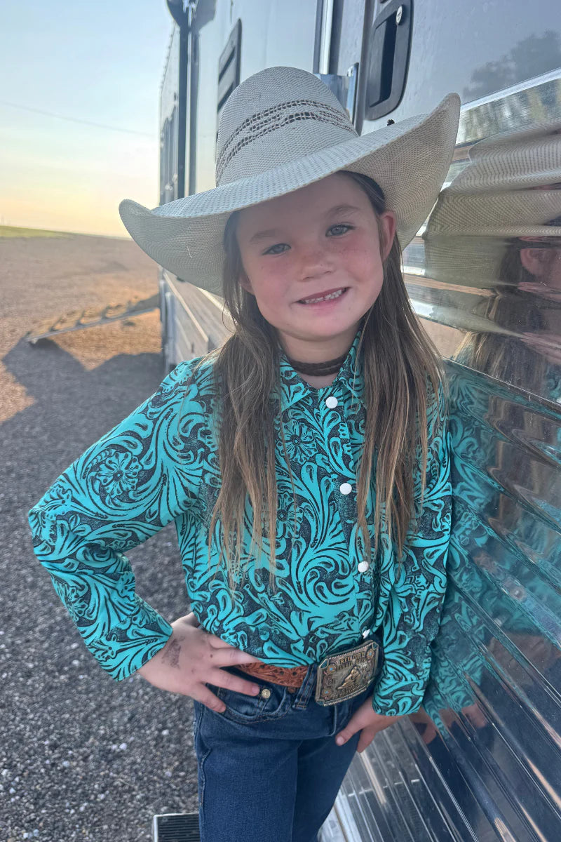 KIDS Sterling Kreek Tooled In Turquoise Button Up
