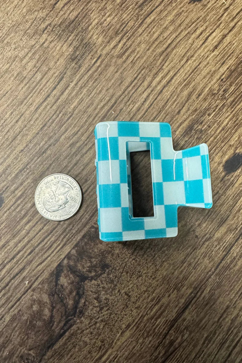 MINI Sterling Kreek Checked Funky Turquoise Clip