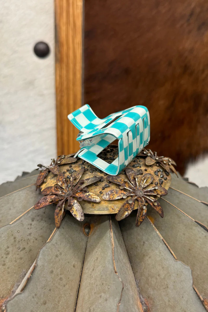 MINI Sterling Kreek Checked Funky Turquoise Clip