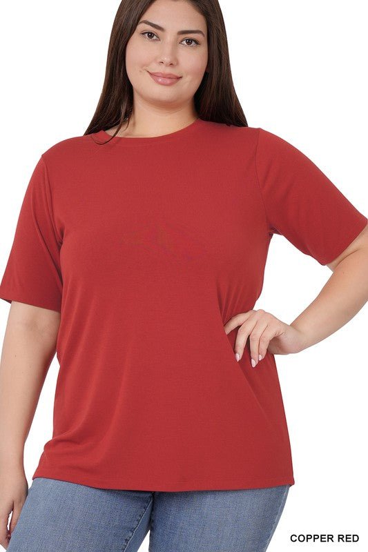 Plus Short Sleeve Round Neck Tee- soft | gussieduponline