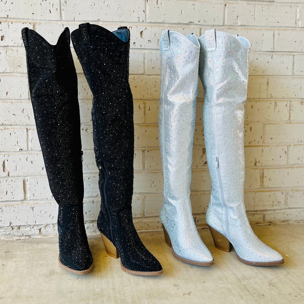 Bring Ya To Your Knees Rhinestone Boots | gussieduponline