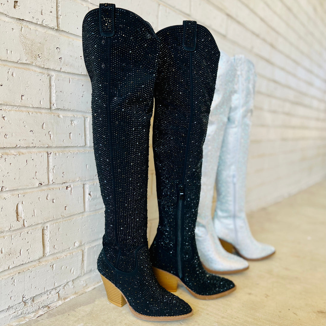 Bring Ya To Your Knees Rhinestone Boots | gussieduponline