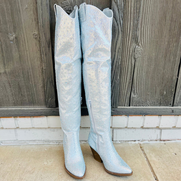 Bring Ya To Your Knees Rhinestone Boots | gussieduponline