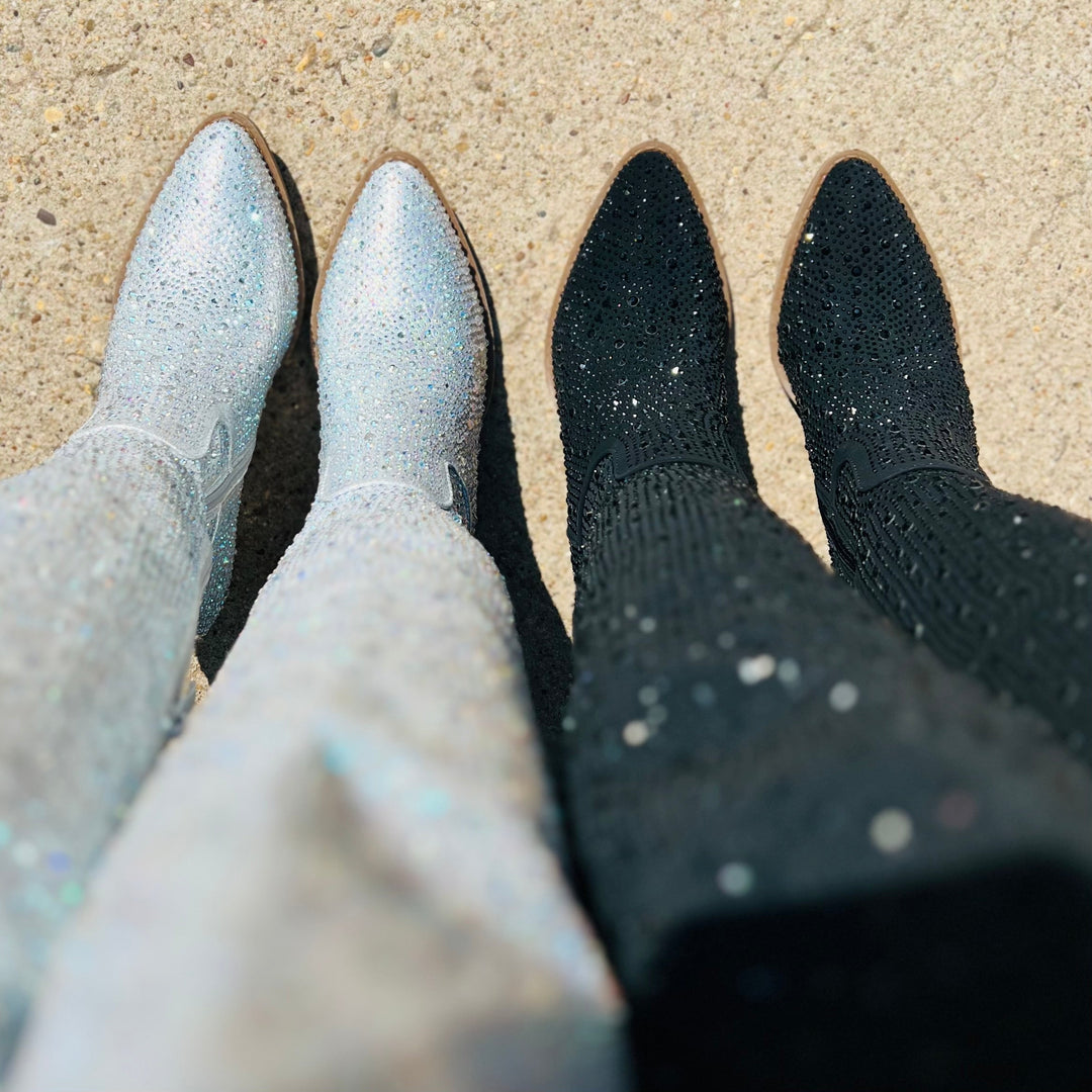 Bring Ya To Your Knees Rhinestone Boots | gussieduponline