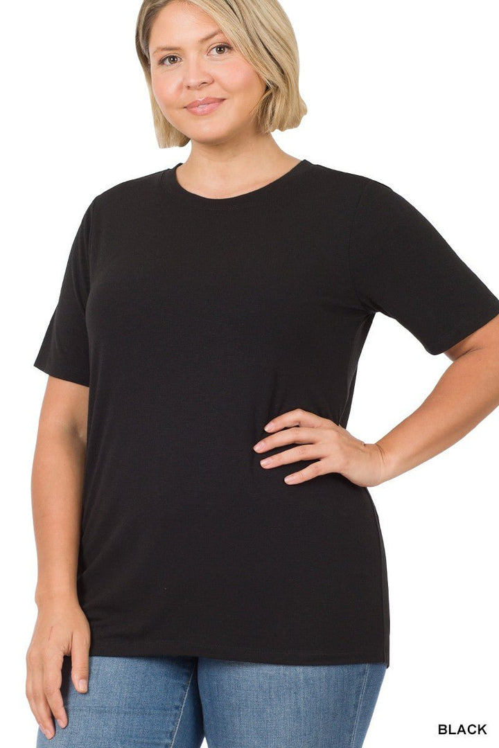 Plus Short Sleeve Round Neck Tee- soft | gussieduponline