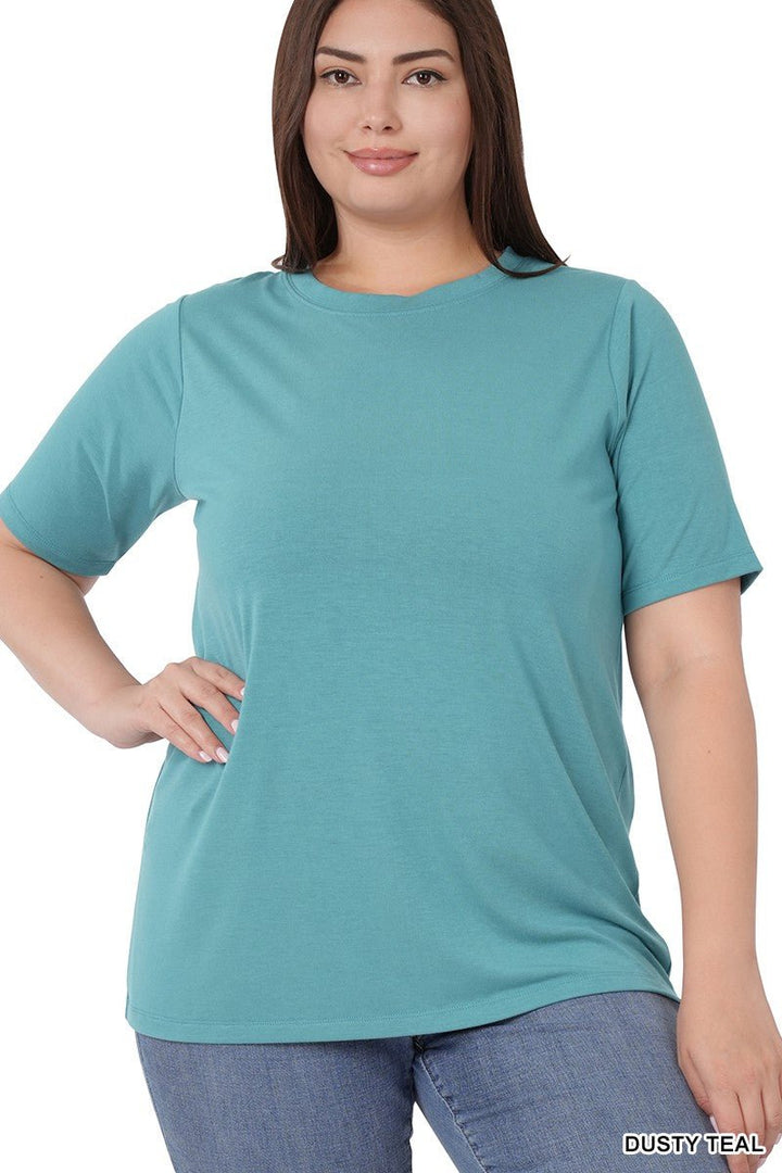 Plus Short Sleeve Round Neck Tee- soft | gussieduponline