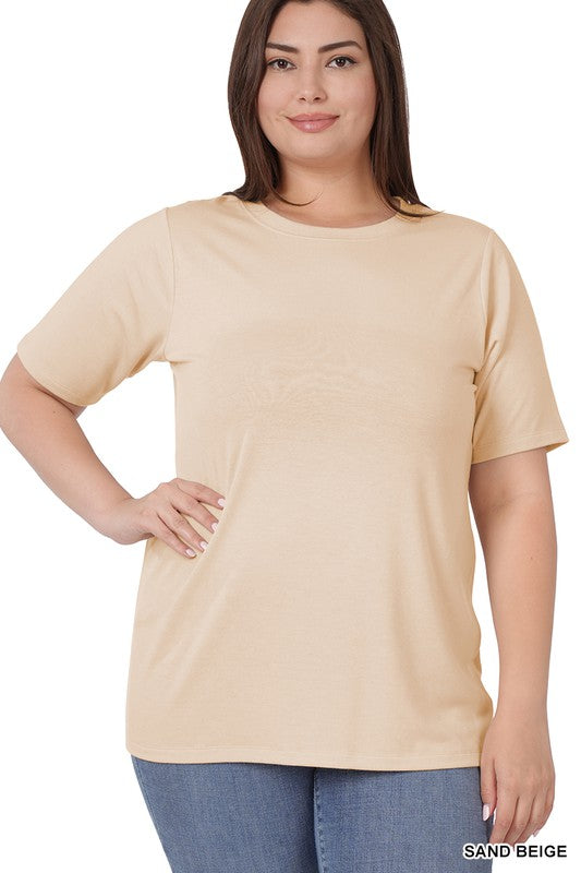 Plus Short Sleeve Round Neck Tee- soft | gussieduponline