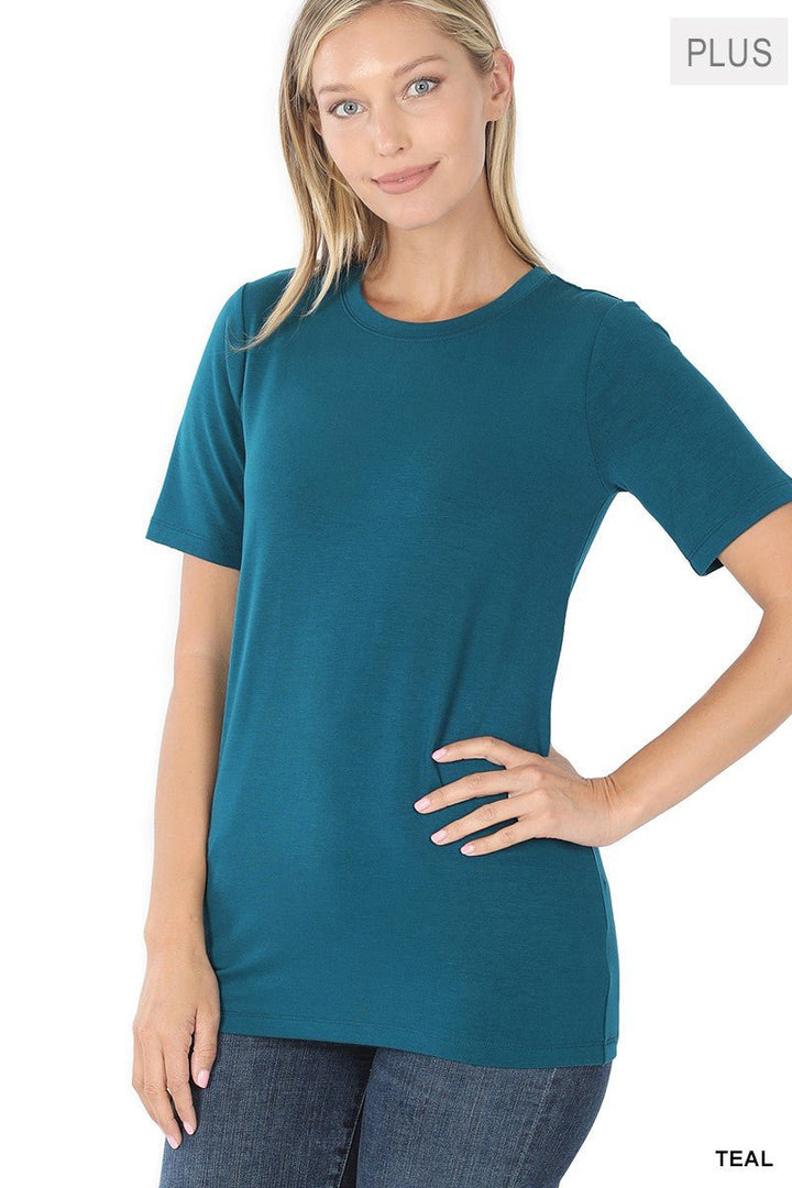 Plus Short Sleeve Round Neck Tee- soft | gussieduponline