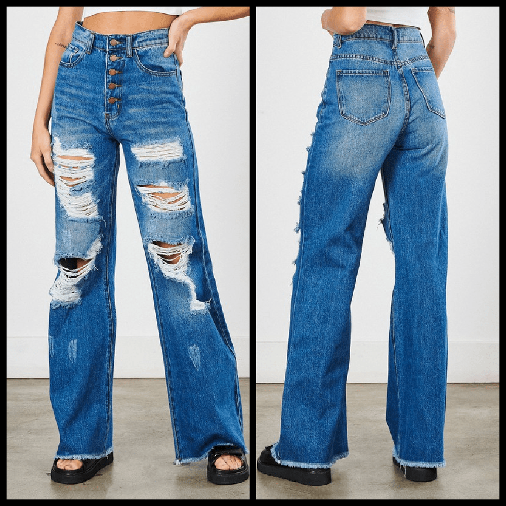 Too Blessed To Stress Wide Leg Jeans | gussieduponline