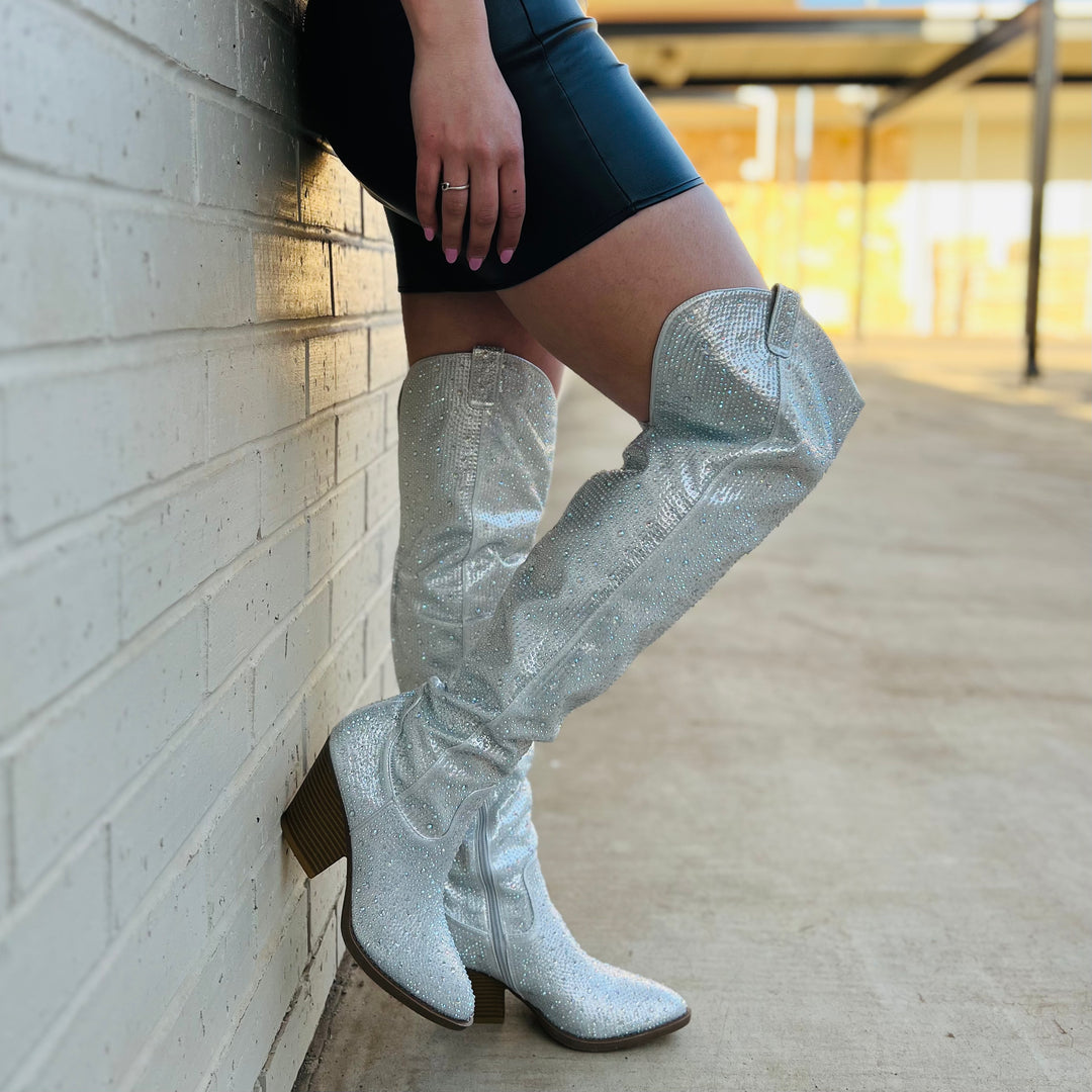 Bring Ya To Your Knees Rhinestone Boots | gussieduponline