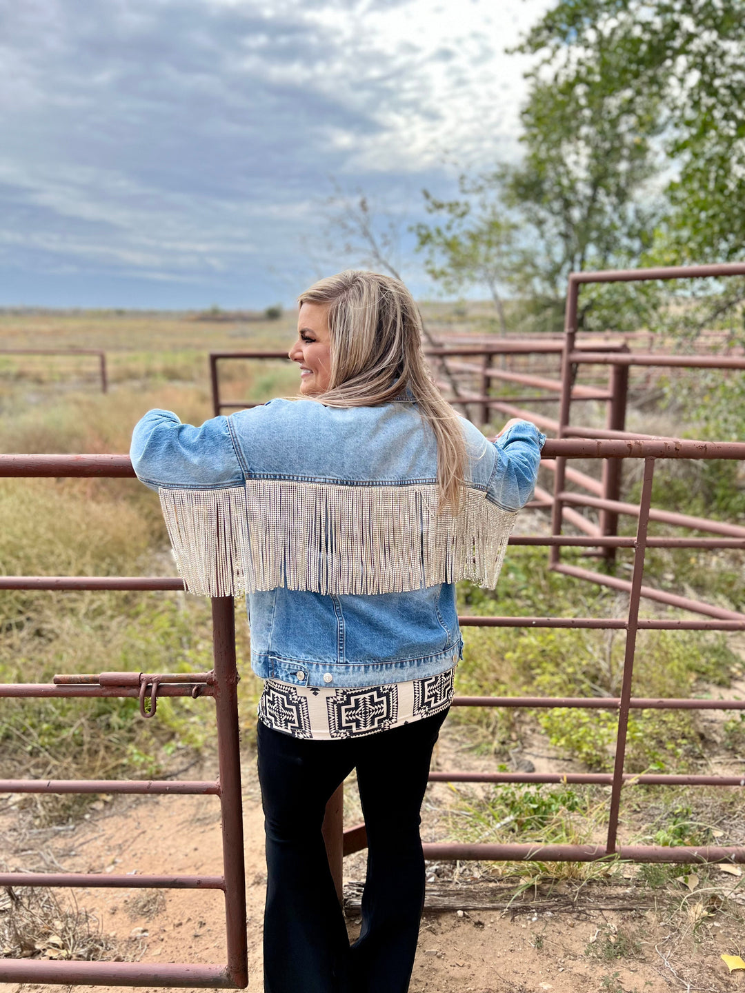 Plus Rhinestone Rodeo Denim Jacket* | gussieduponline
