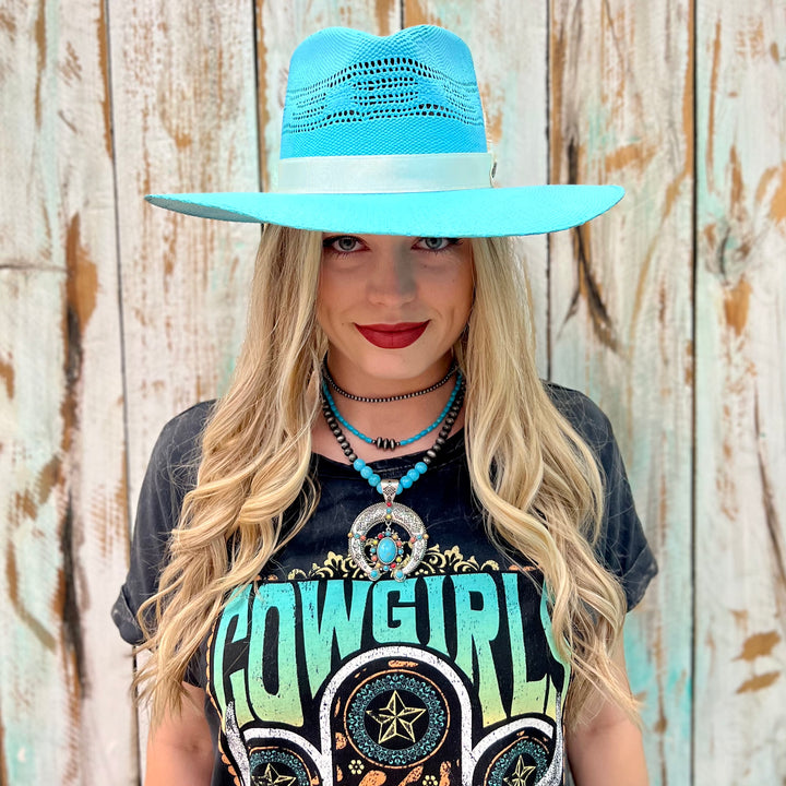 Rolling Around In The Turquoise Straw Hat | gussieduponline