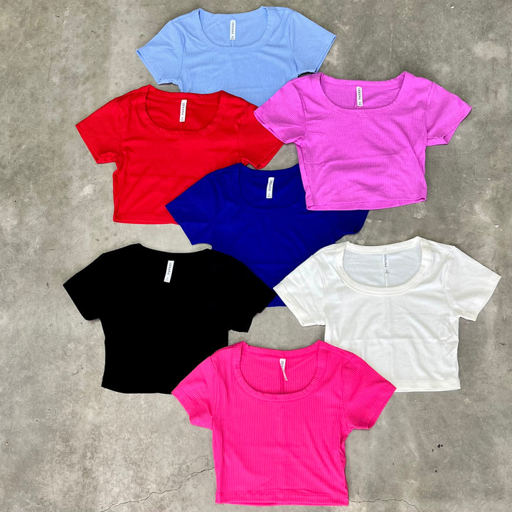 Zenana Ribbed Scoop Neck Crop Top | gussieduponline