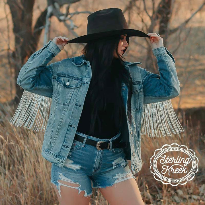 Plus Rhinestone Rodeo Denim Jacket* | gussieduponline
