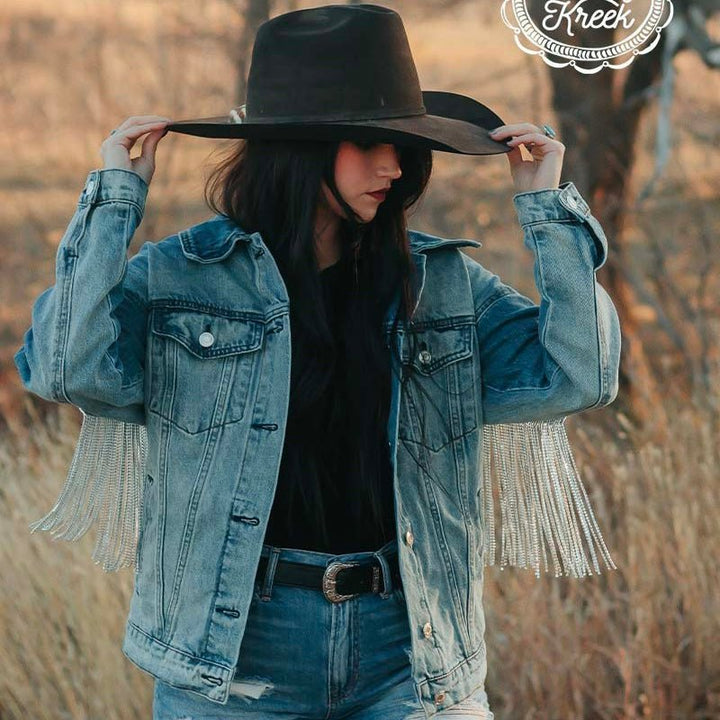 Plus Rhinestone Rodeo Denim Jacket* | gussieduponline
