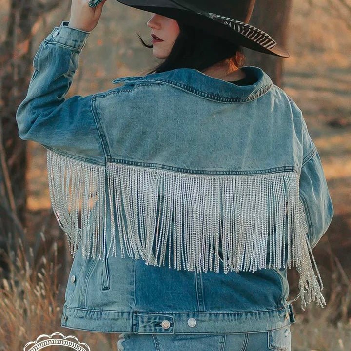 Plus Rhinestone Rodeo Denim Jacket* | gussieduponline