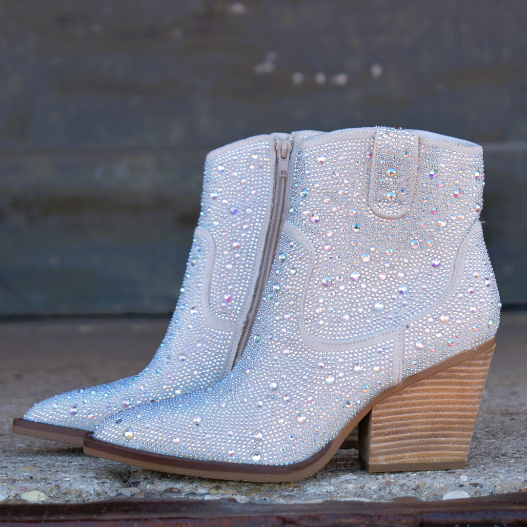Very G Kady Silver Rhinestone Heeled Bootie