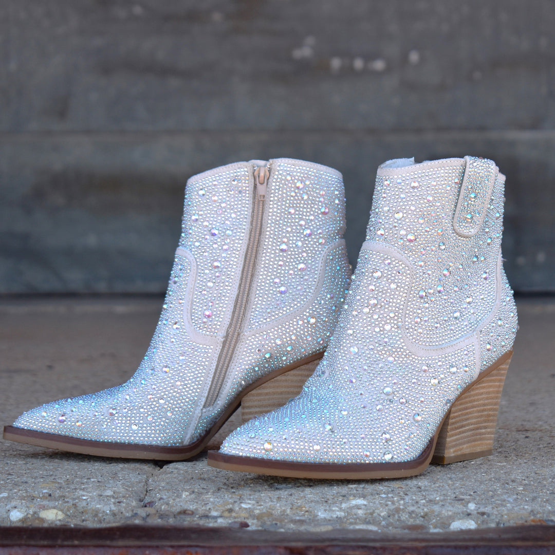 Very G Kady Silver Rhinestone Heeled Bootie