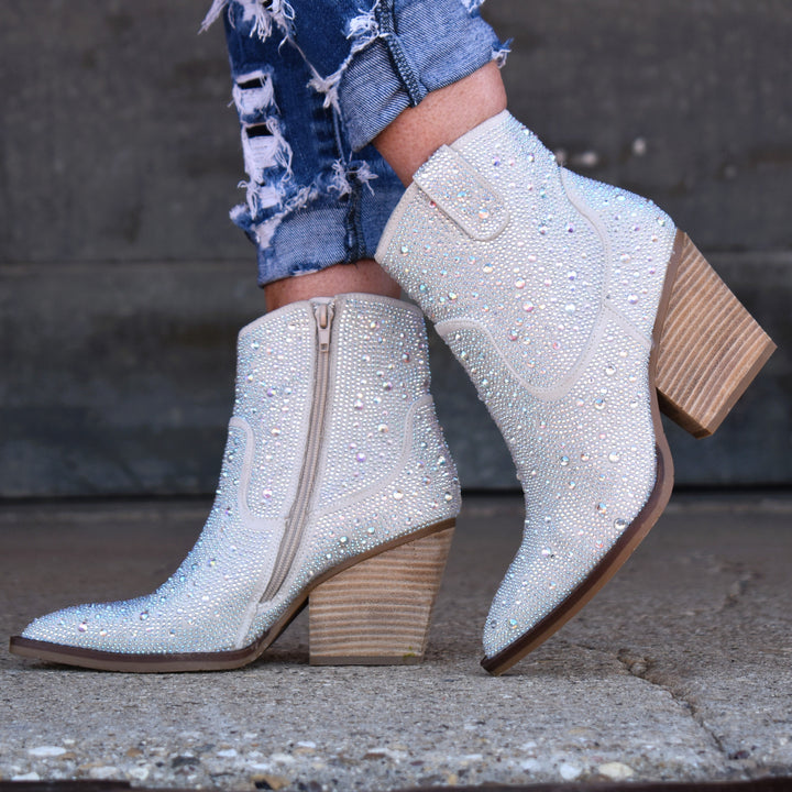 Very G Kady Silver Rhinestone Heeled Bootie